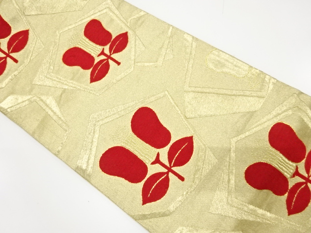 JAPANESE KIMONO / ANTIQUE FUKURO OBI / SILK / WOVEN ENSHU CAMELLIA